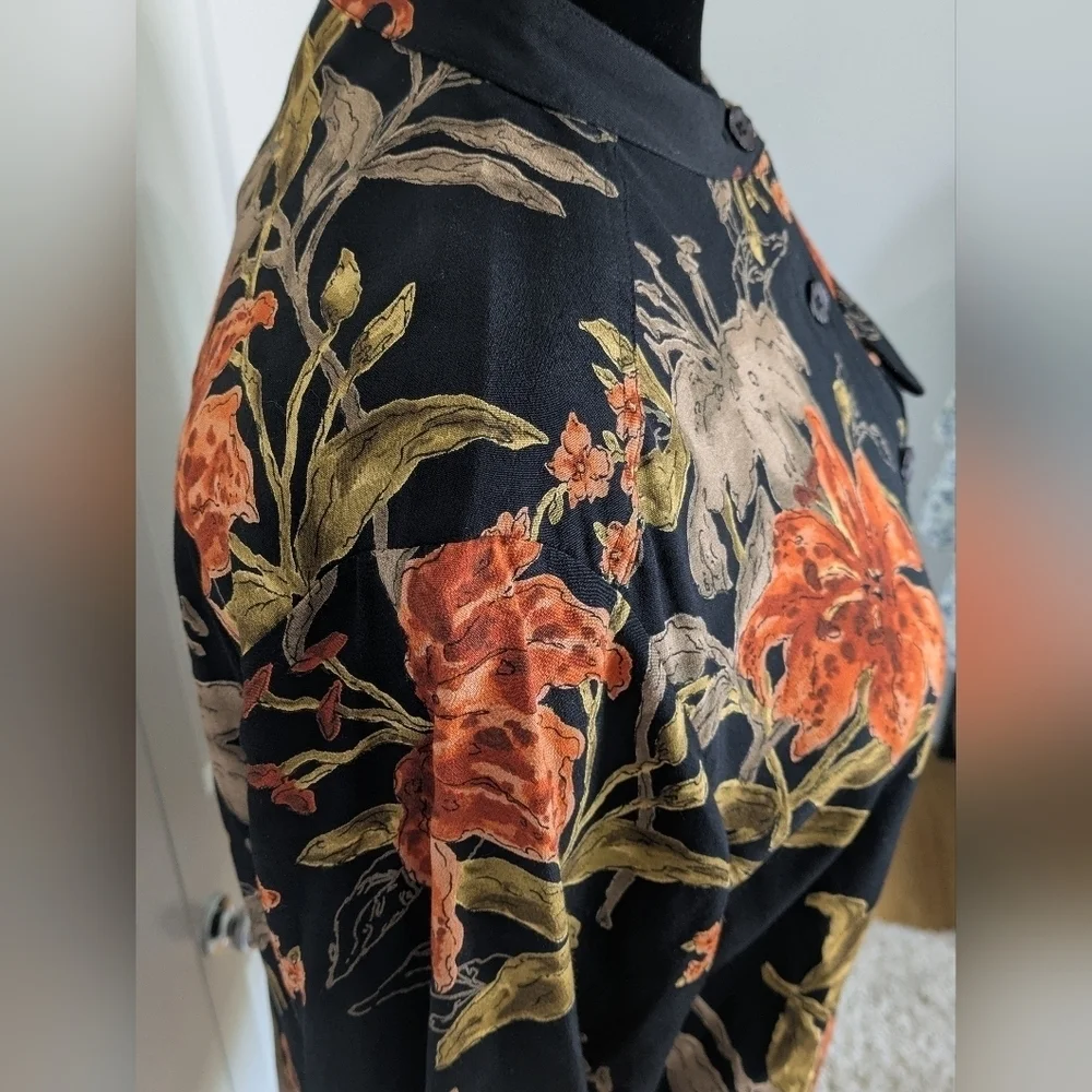 Vintage Caroline Little Women Floral Mandarin Collar Button Down Tunic Shirt Sz6 - Picture 8 of 12